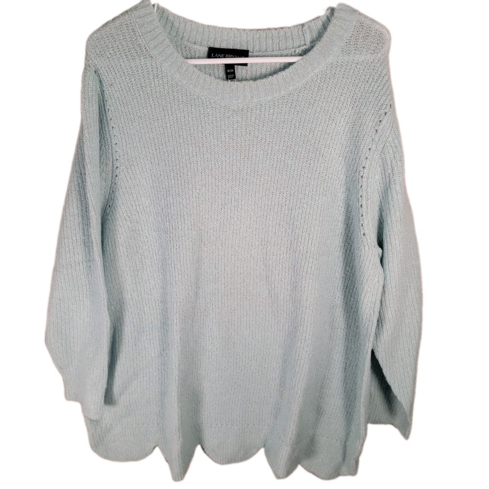 Lane Bryant Sweater Womens 18/20 Seafoam Ice Blue Sparkle Scalloped Hem Knit Top